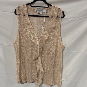 KEREN hart Open-Knit Ruffle Front Sleeveless Camisole - Beige